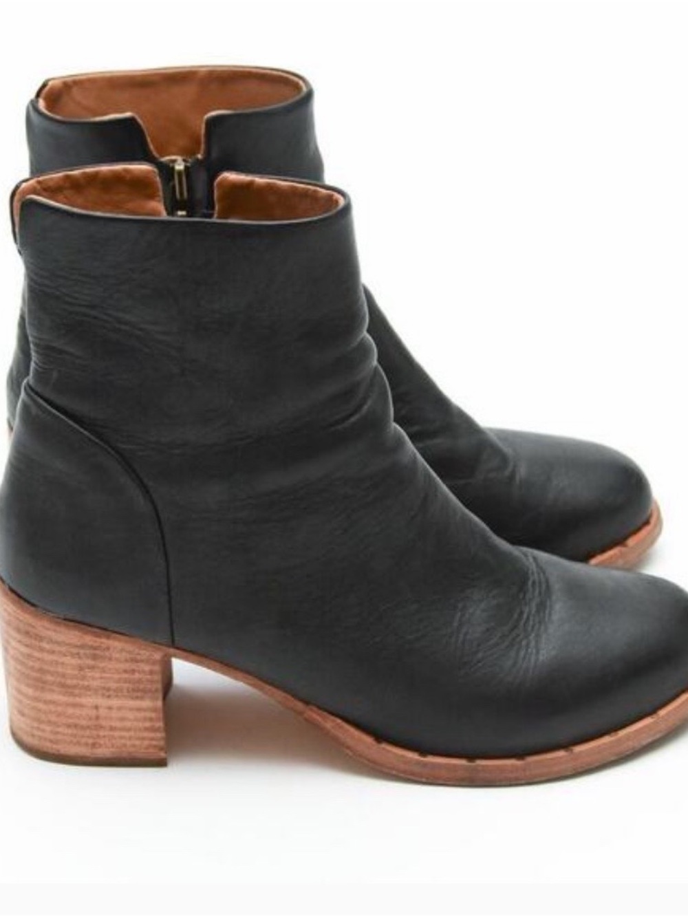 beek Black Leather Ankle Boots with Wood Block Heel